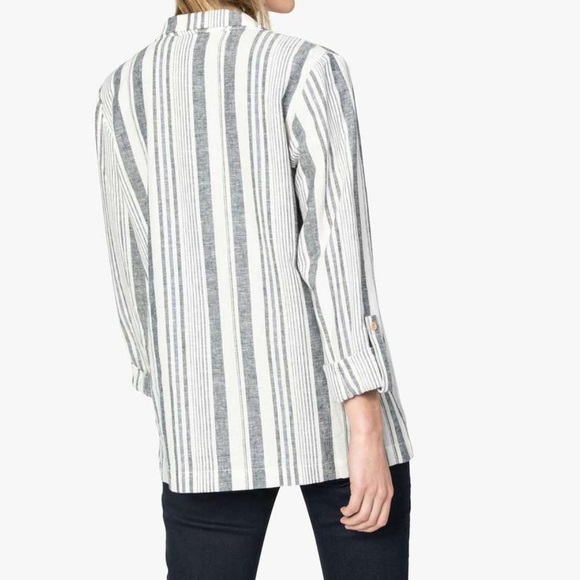 [M]DKR Gray Striped Linen Blend Women's Open Blazer - Picture 3 of 15